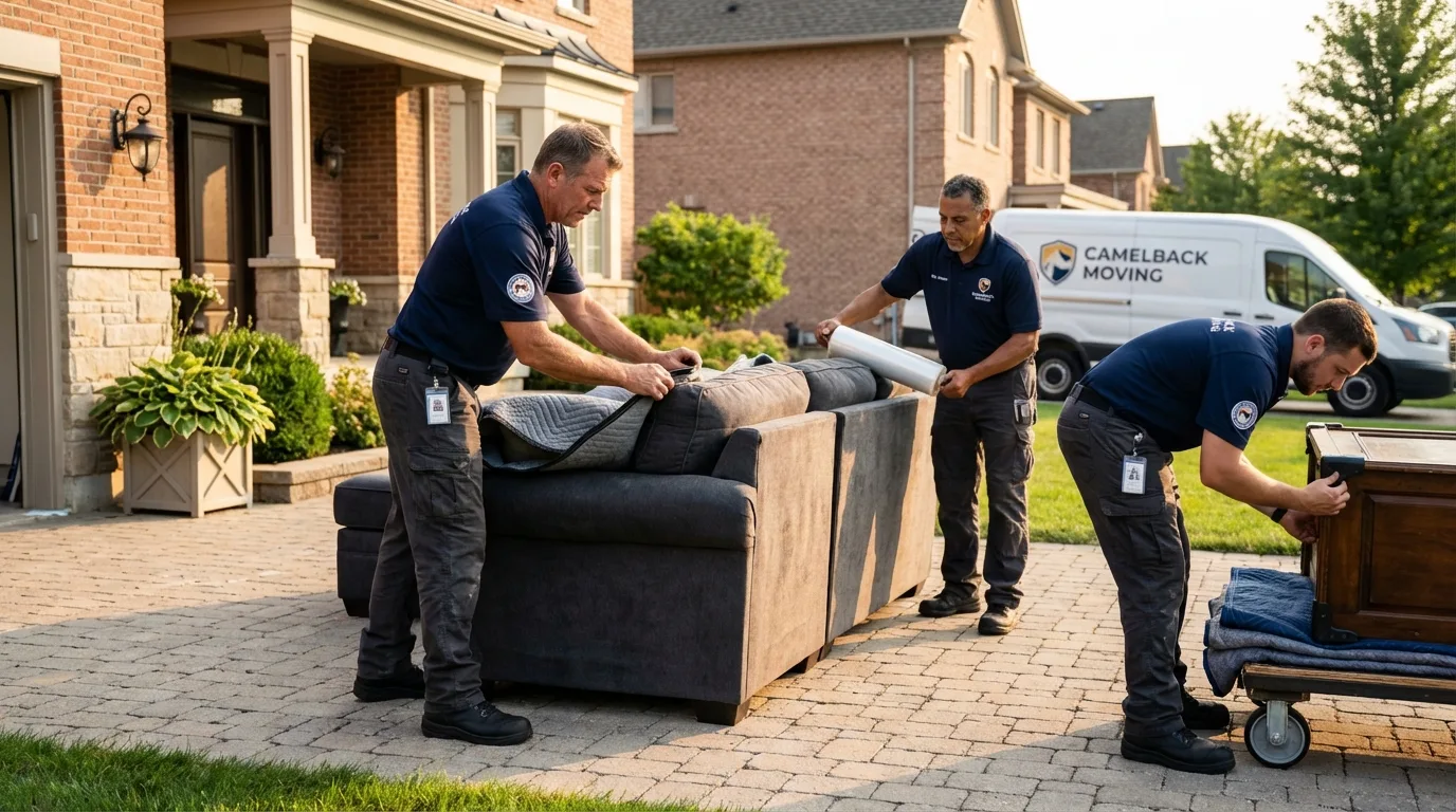 Large estate moving crew wrapping furniture in Petoskey, MI