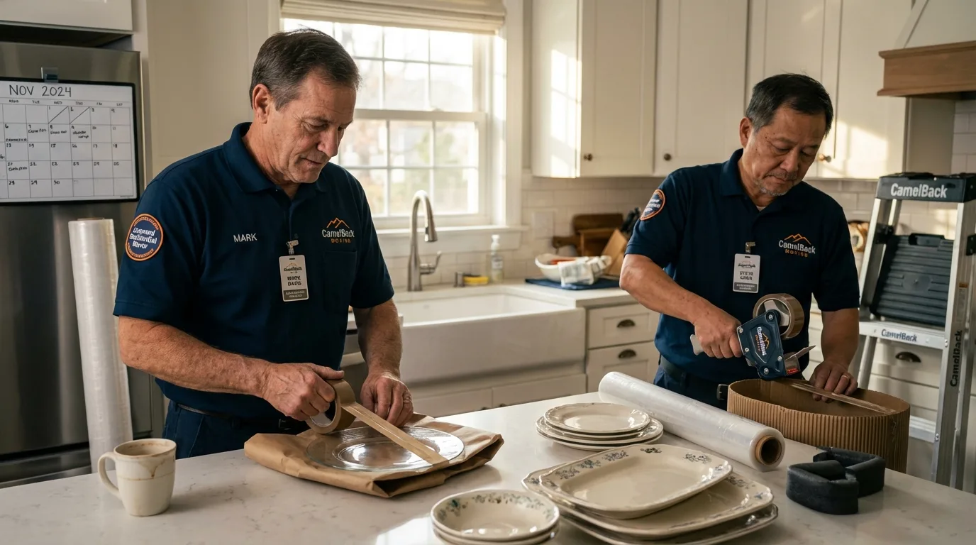 Professional crew packing kitchen dishware in Petoskey, MI